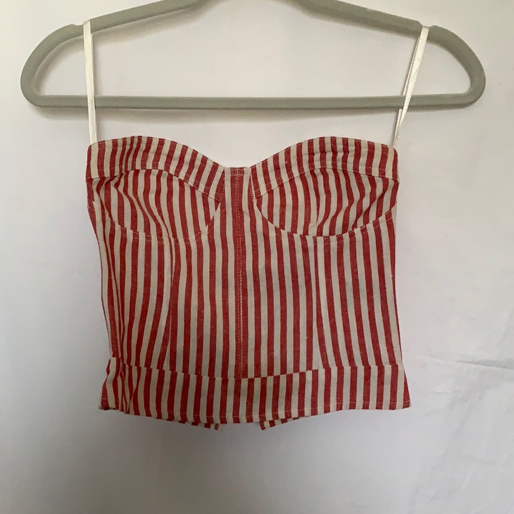 Red and white striped strapless corset top